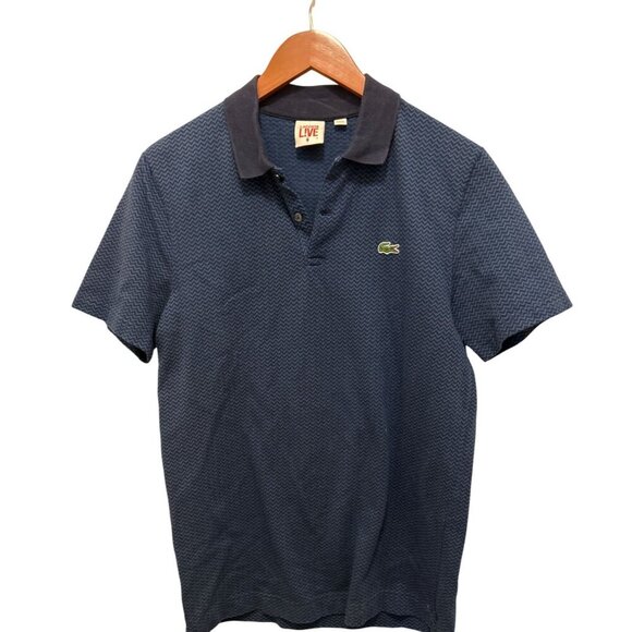 Lacoste Polo Shirt Blue Zigzag Contrast Trim Cotton Size 4 - Picture 1 of 7